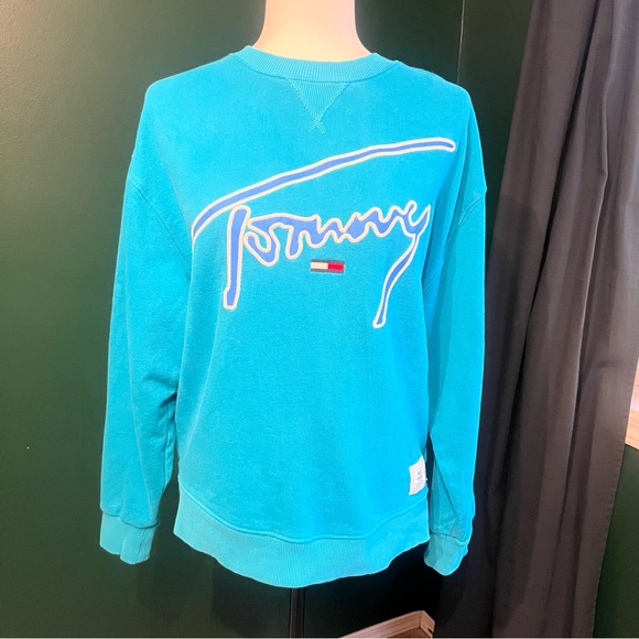 Tommy Hilfiger Crewneck Sweater - Women’s Teal Blue Pull Over Sweater Jumper - Picture 10 of 11
